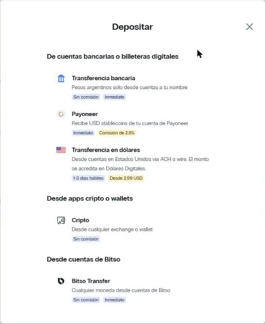 Wallet → Depositar: elegí Transferencia bancaria.