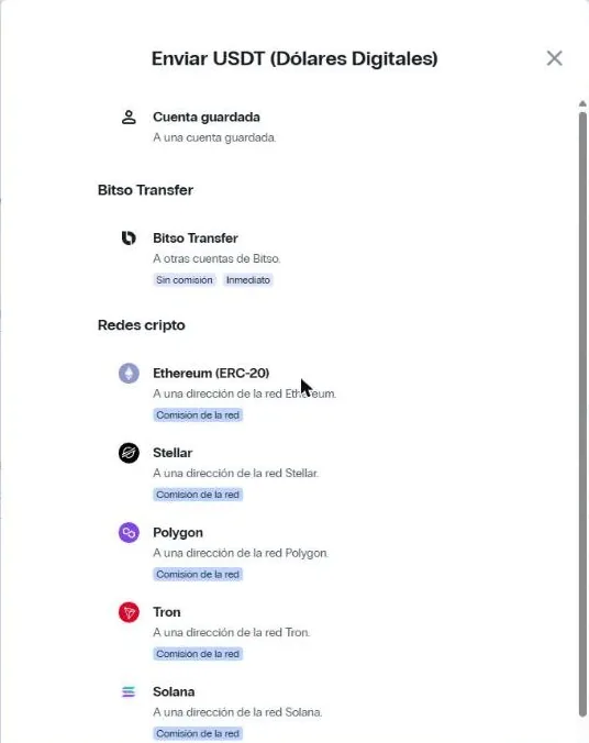 Enviar USDT → Redes cripto: elegí Solana o Polygon.