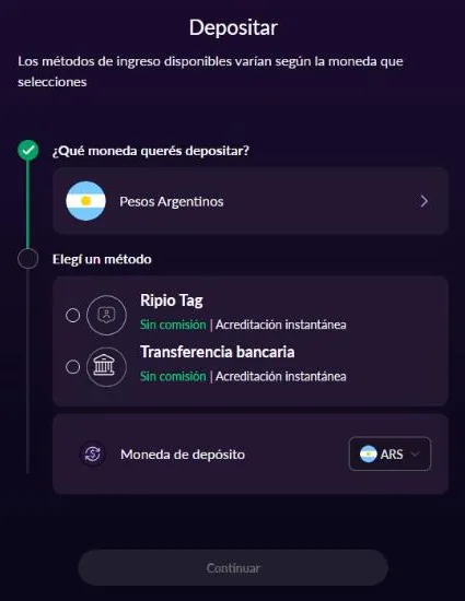 Depositar pesos por Transferencia bancaria: sin comisión, instantánea.